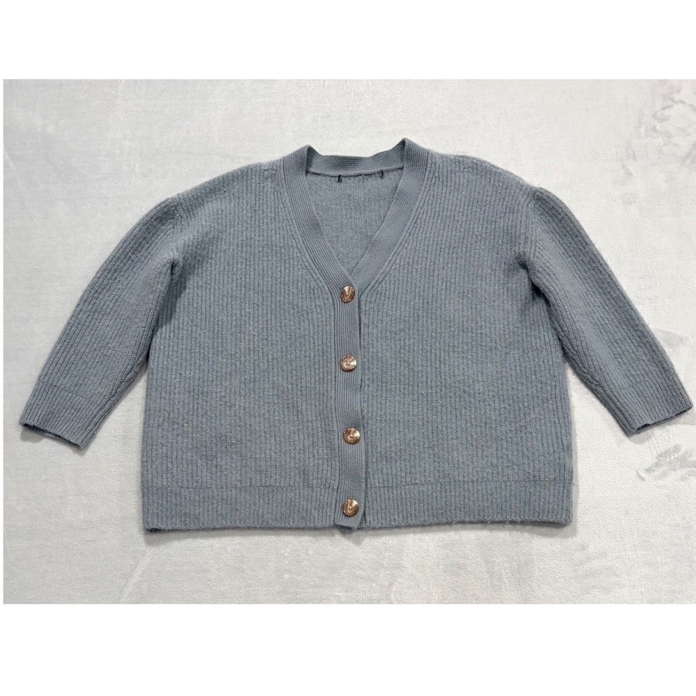 Quince Mongolian Cashmere Cardigan S Dusty Blue Oversized Boyfriend Sweater